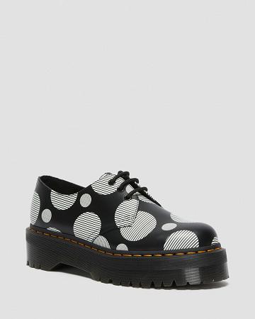 Black Men's Dr Martens 1461 Polka Dot Smooth Leather Platform Shoes | CA 621HAP